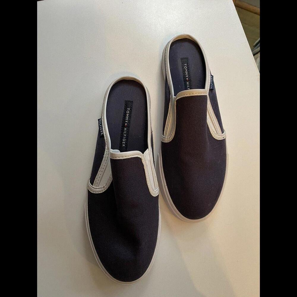 Tommy Hilfiger Womens Frank Canvas Slides Size 6 M Navy White